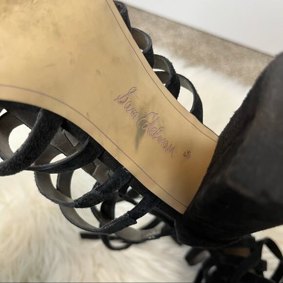 Sam Edelman Yarina Black Lace Up Suede Open Toe Heeled Sandals Size 8.5 - Picture 5 of 5